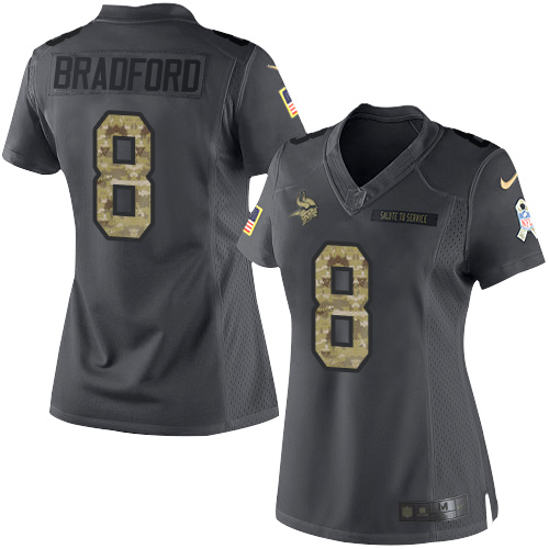 Women's Limited Sam Bradford Nike Jersey Black - #8 2016 Salute to Service NFL Minnesota Vikings